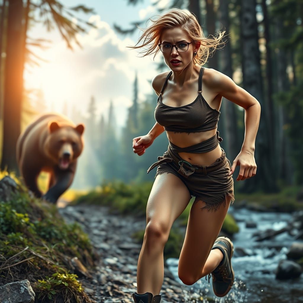 Athletic Woman Chases Fear in a Sunlit Forest