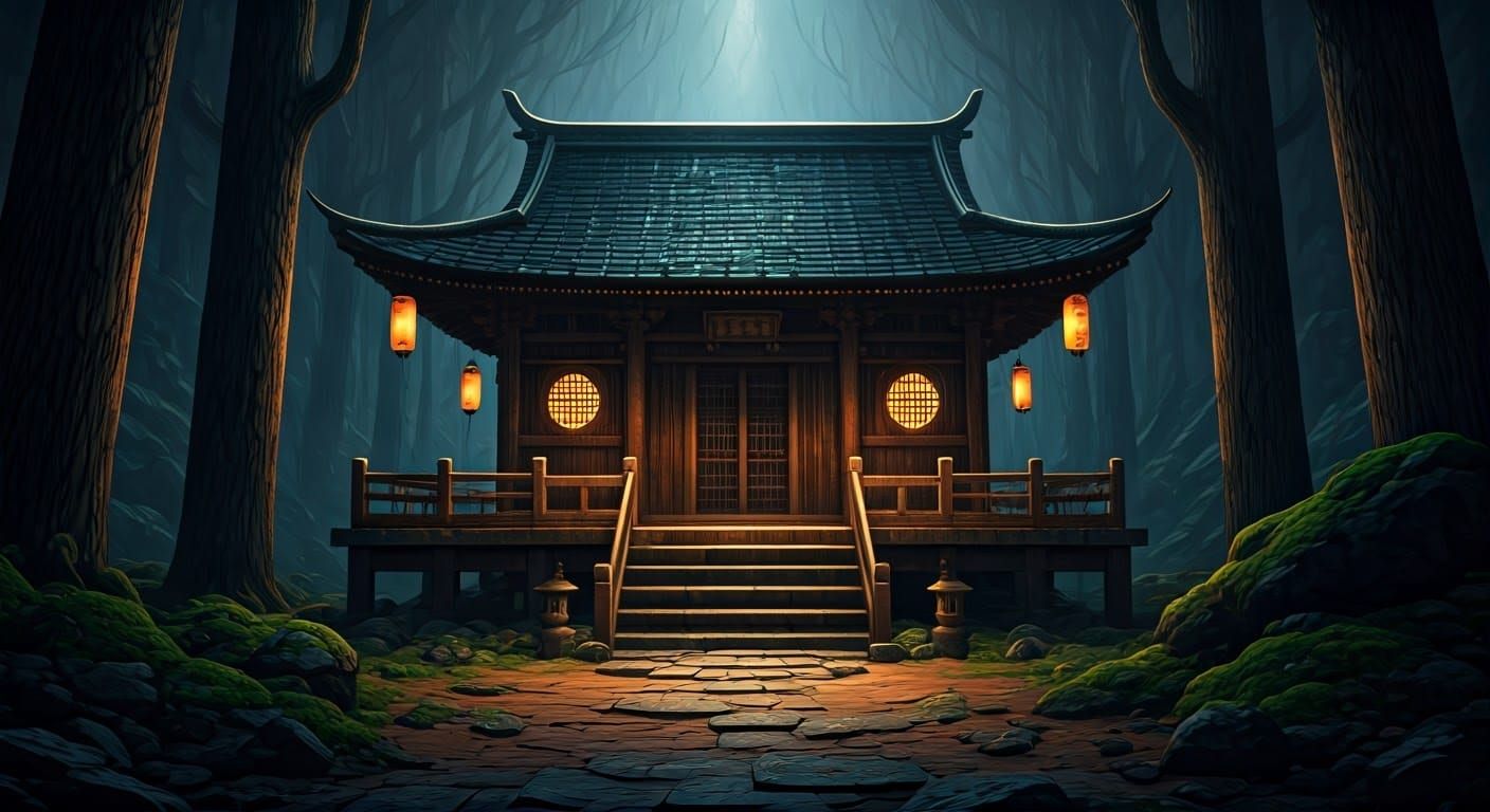 Ancient, Weathered Zen Temple in Dramatic Lighting