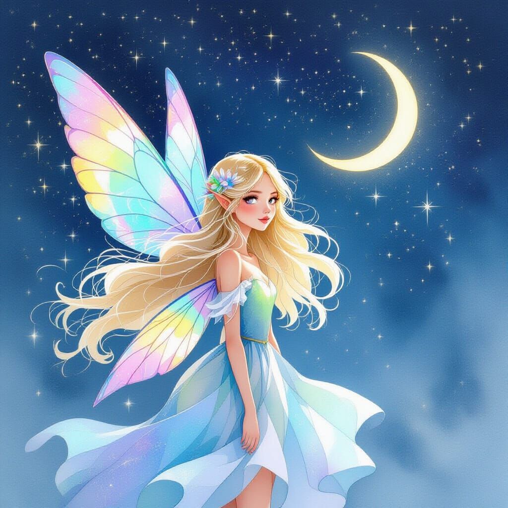 Fairies with Iridescent Wings in Watercolour Style