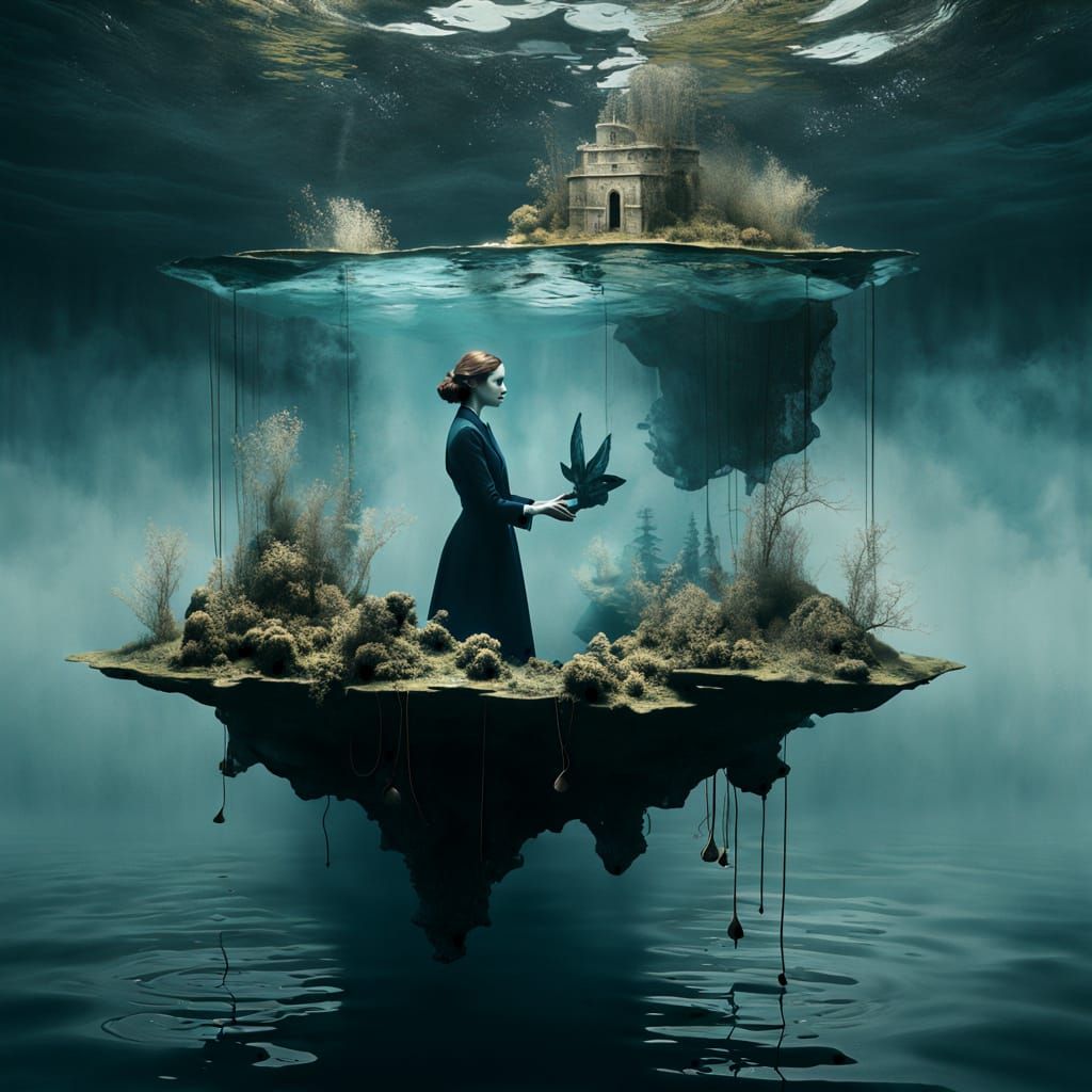 Mystical Portrait of a Woman in an Ethereal Underwater Realm