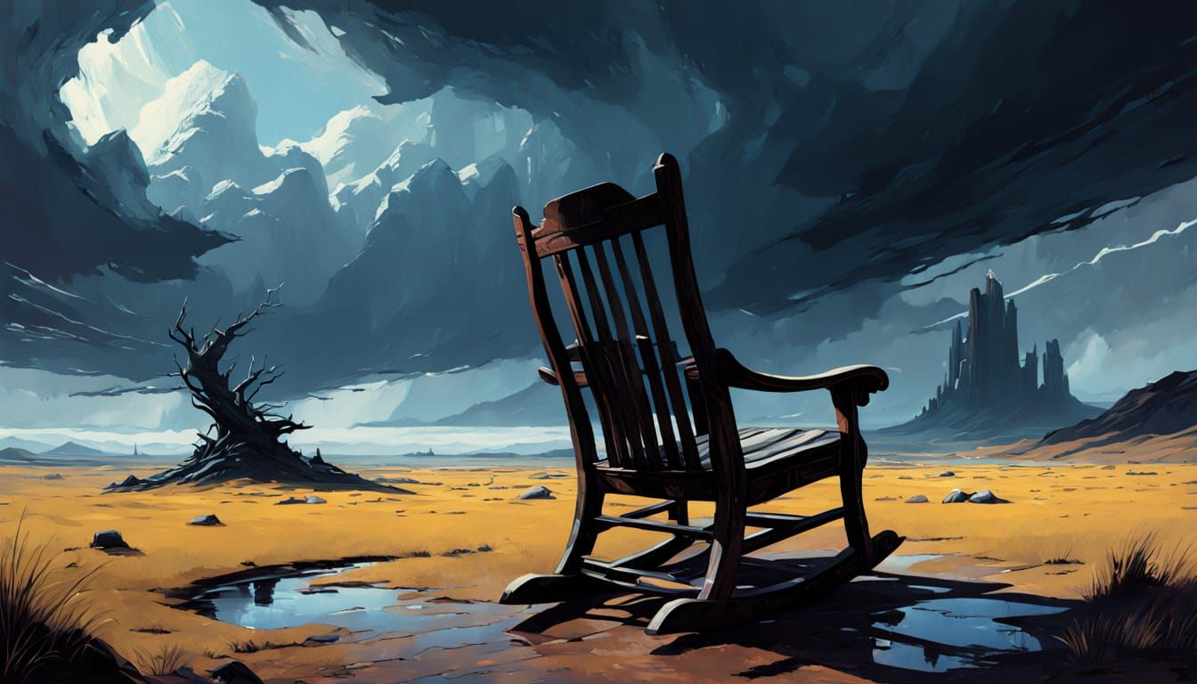 Ghostly Woman in Rocking Chair on Windswept Moor