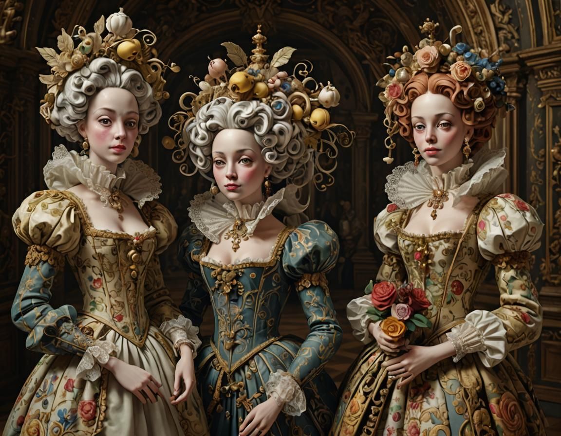 Baroque Folk Art: Three Figures Entangled