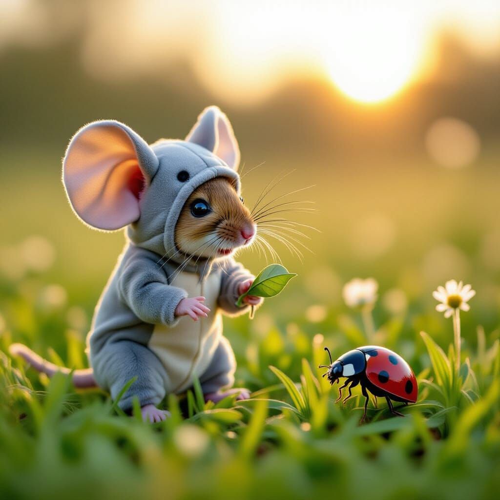 Whimsical Mouse Dressed as Elephant in Meadow