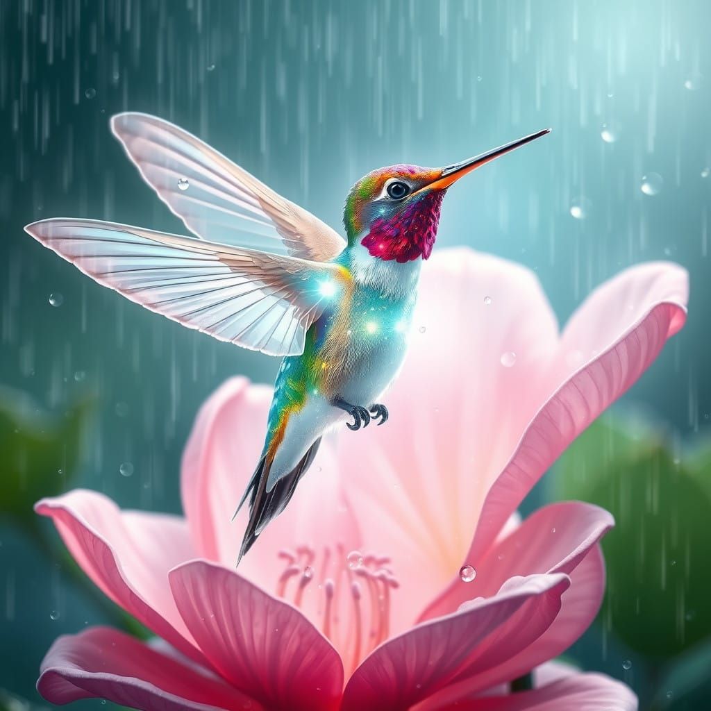 Surreal Water Hummingbird in an Ethereal Floral Scene