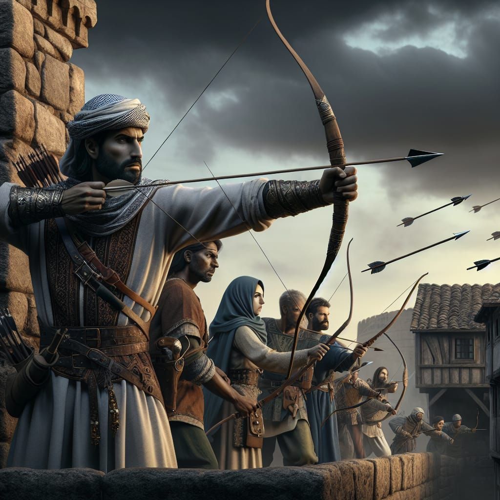 Ancient archers defending a town