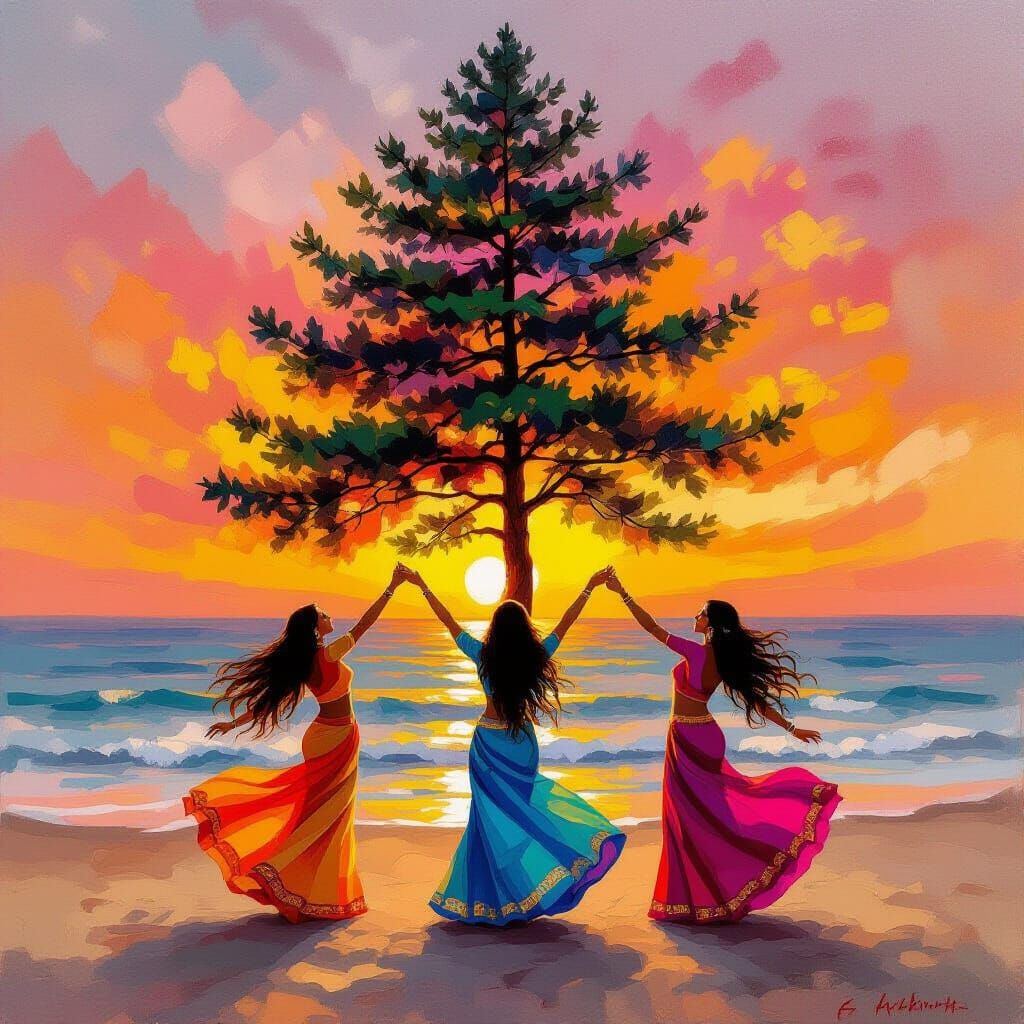 Vibrant Kundalini Dance on Beach at Sunset