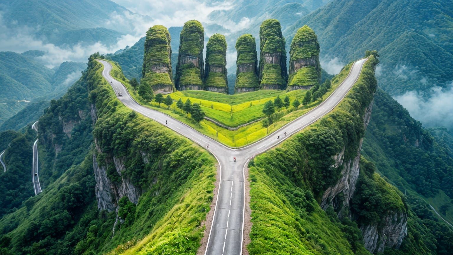 Winding Road in Giant Hands Shape, China