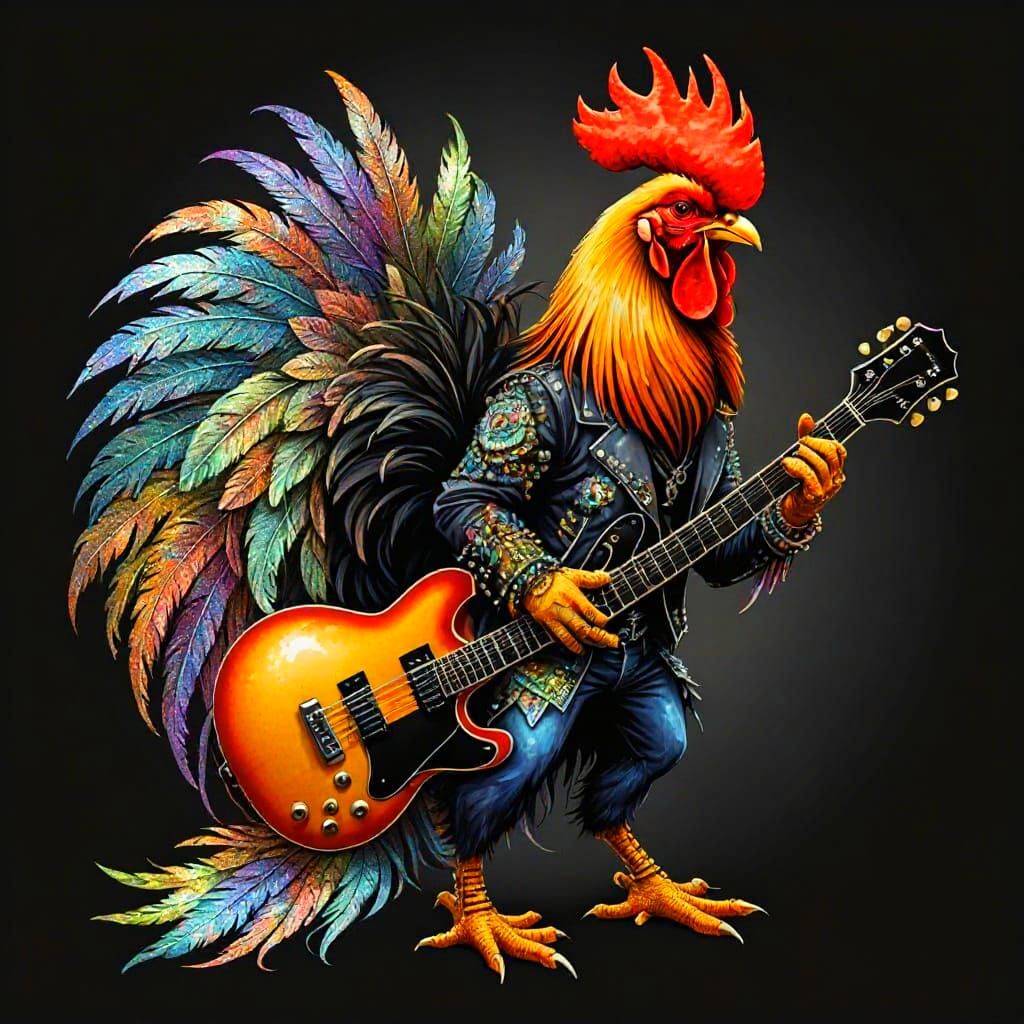 Glam Rocker Rooster Guitarist on Stage