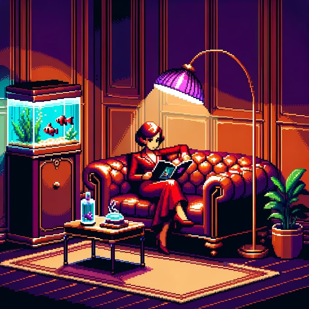 Relaxing Lounge Interior in 8-Bit Pixel Art