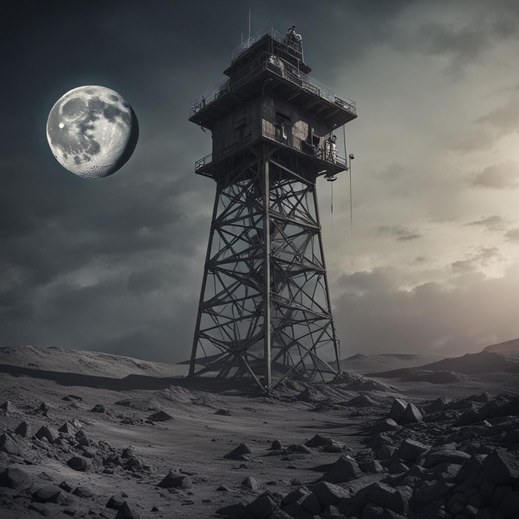 Hyperrealistic Watch Tower on the Moon in 8k
