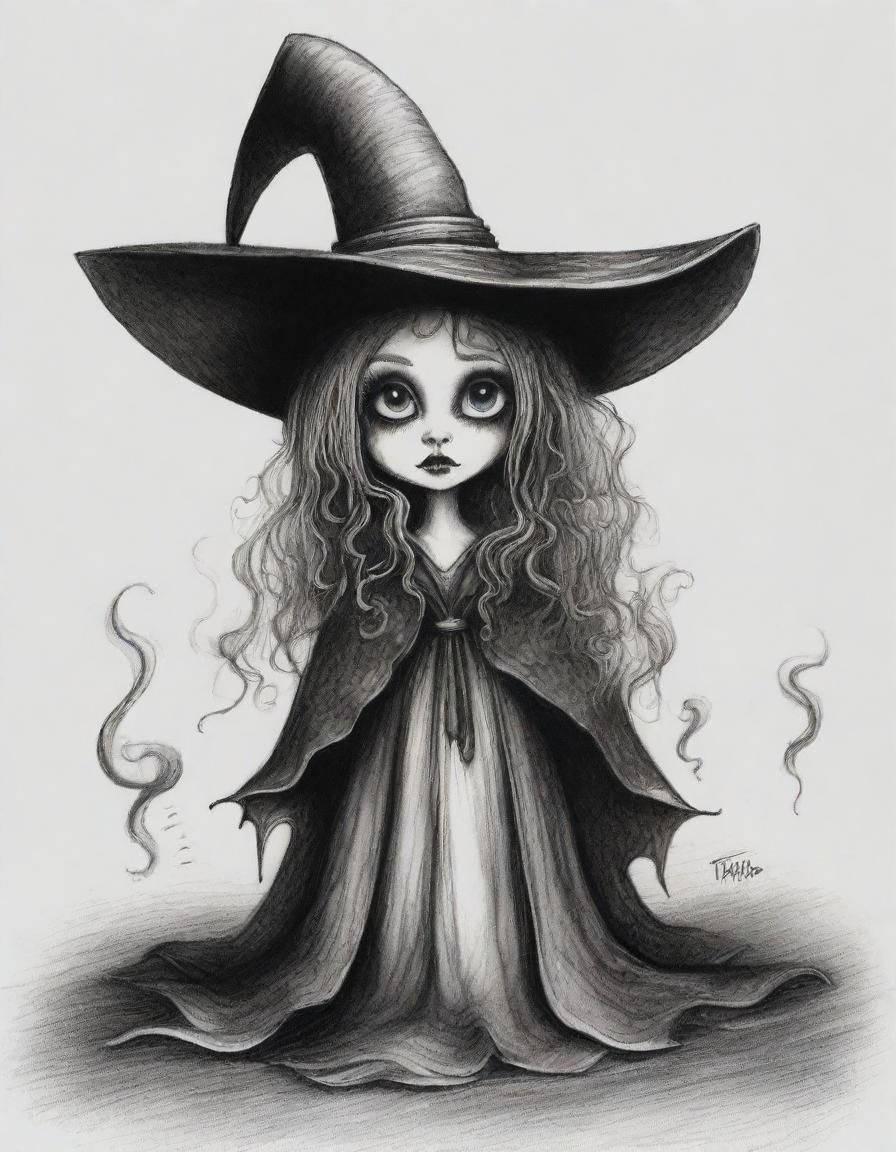 Chibi Witch in Tim Burton's Hyperdetailed Style