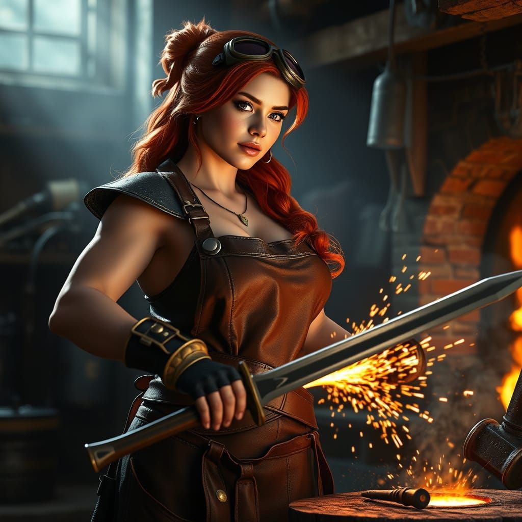 Blacksmith Forging Sword in Dark Fantasy Style