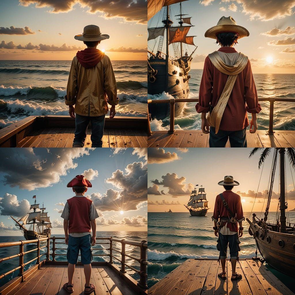 Boy on Pirate Ship at Sunset: Cinematic Photo