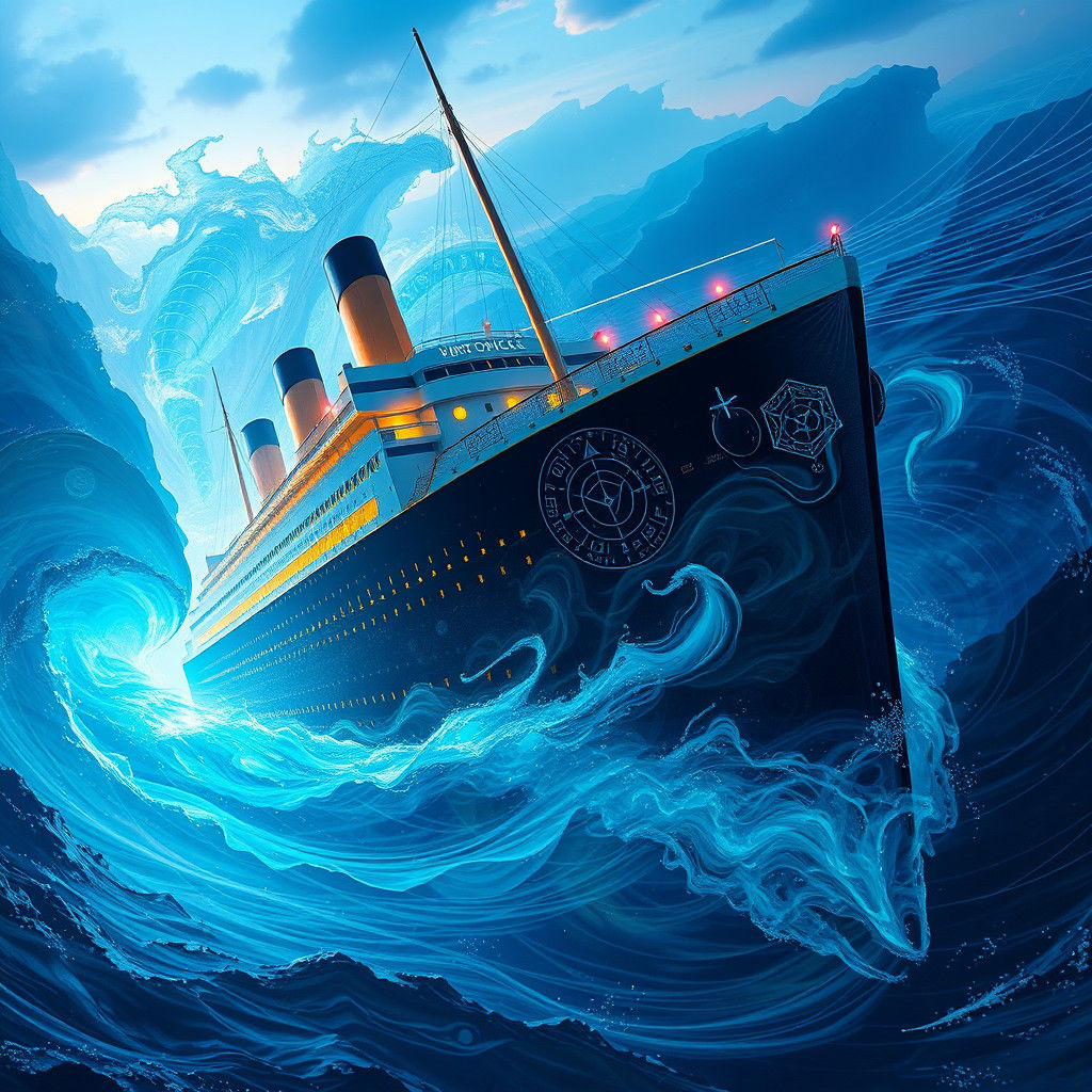 Ethereal Titanic in Swirling Oceanic Vortex