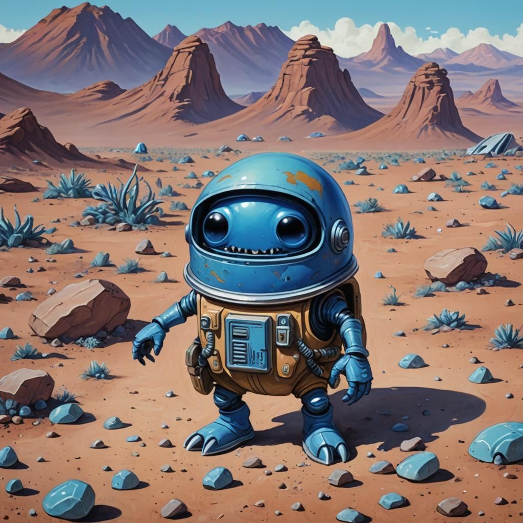 Gouache Painting of Among Us Impostor on Alien Planet