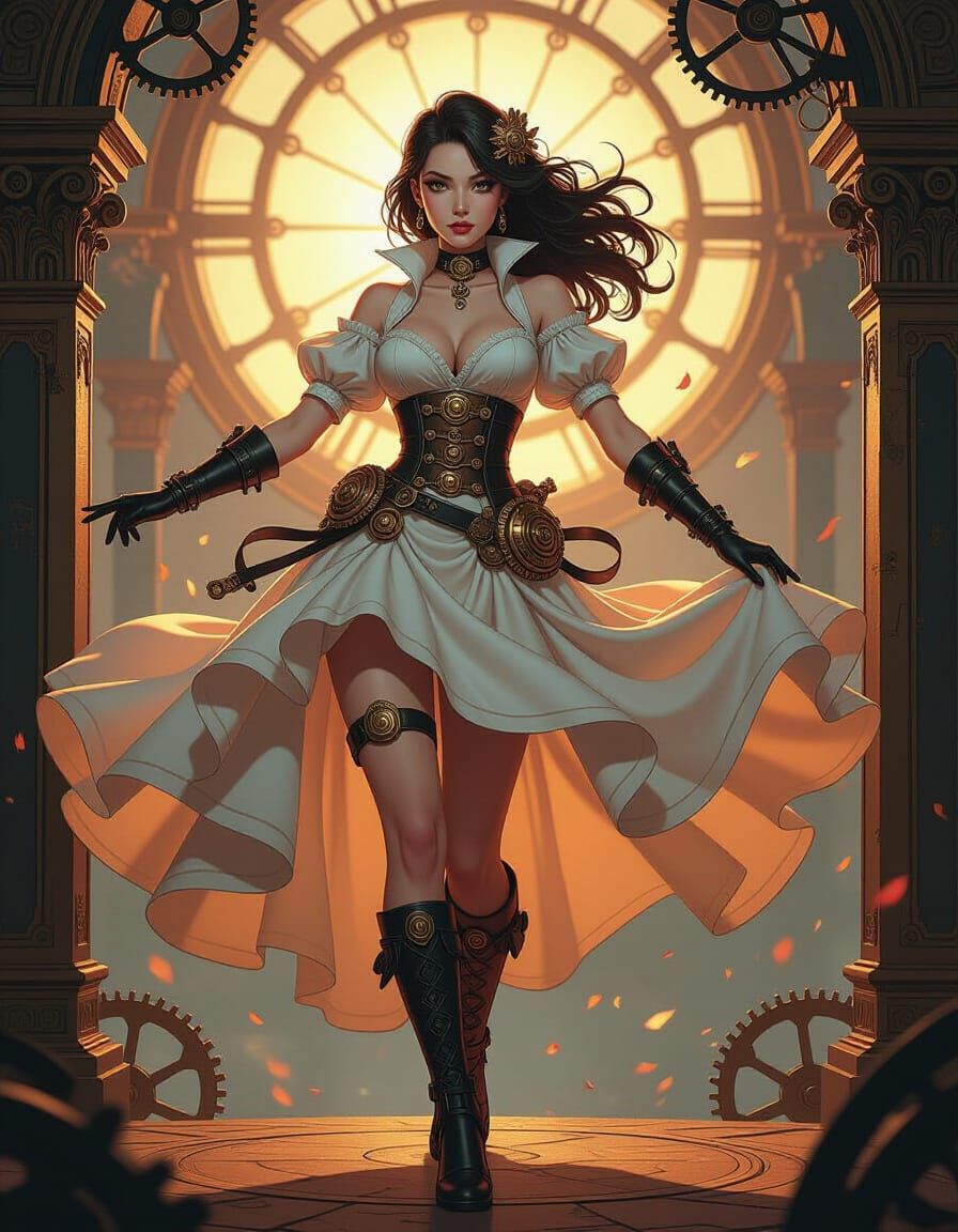 Steampunk Battle Girl Illustration With Vivid Colors