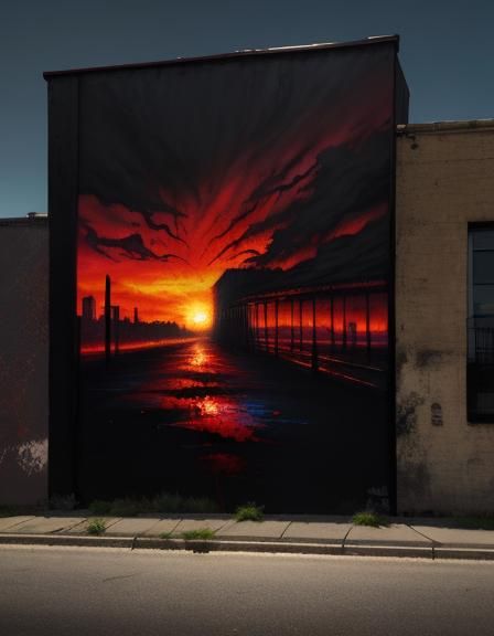 Dramatic Gothic Sunset in Graffiti Art Style