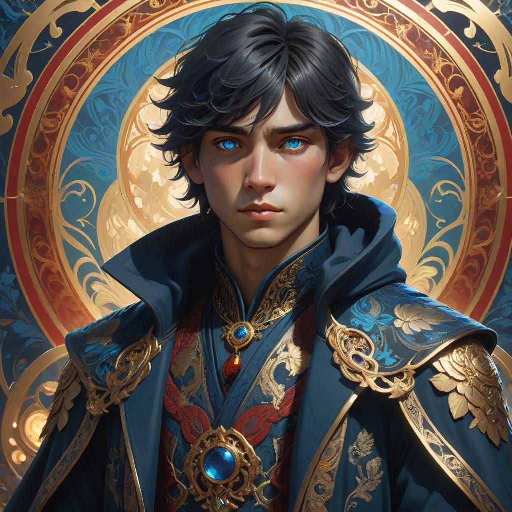 Mystical Boy in Elegant Long Coat