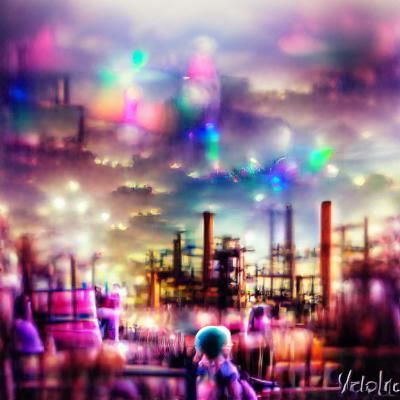 Psychedelic Industrial Dreamscape with Flickering Lights