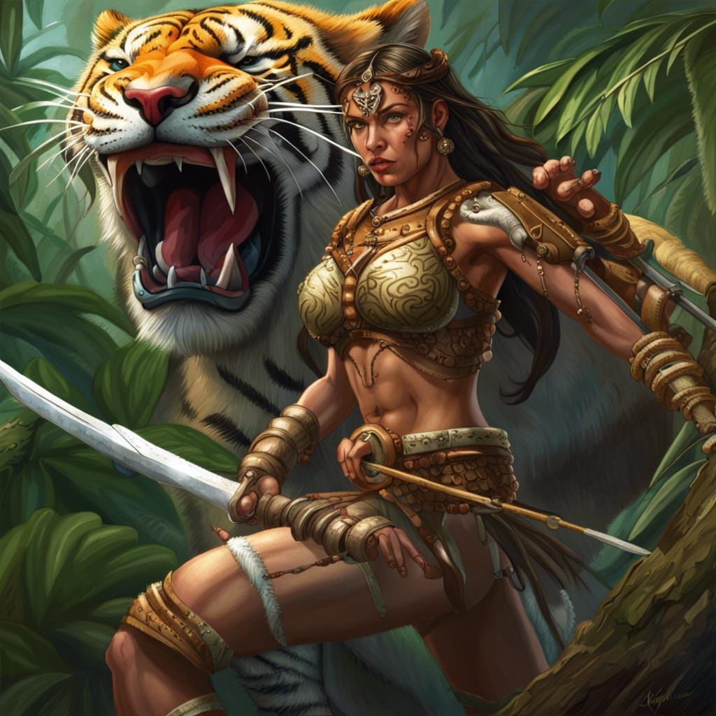 Amazon Warrior Princess with Tiger Friend