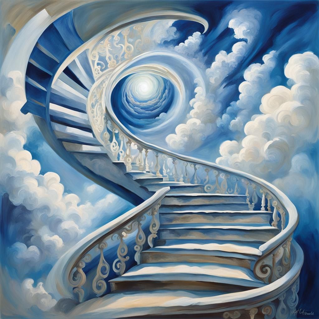 Spiraling Staircase to Heaven in Abstract Style