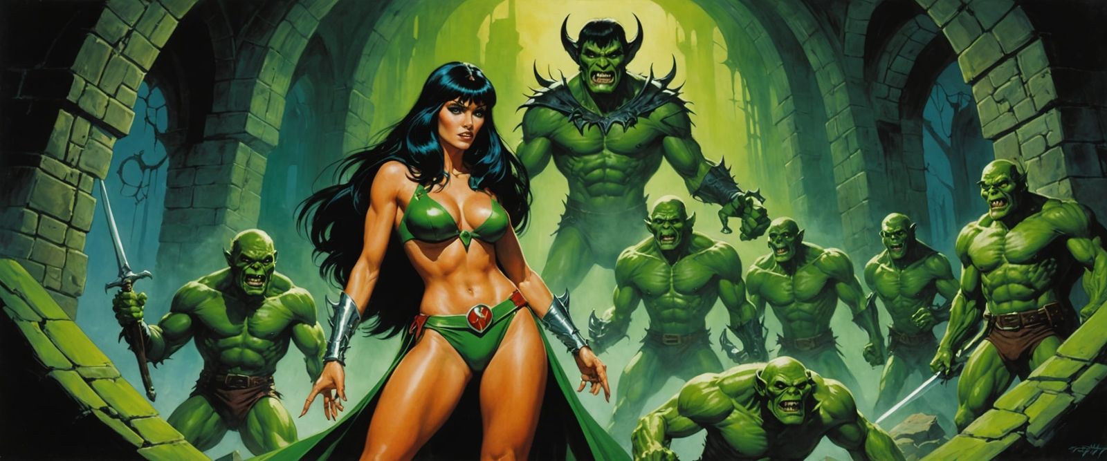 Vampirella of Gardnarella in a Dungeon with Green Ghouls