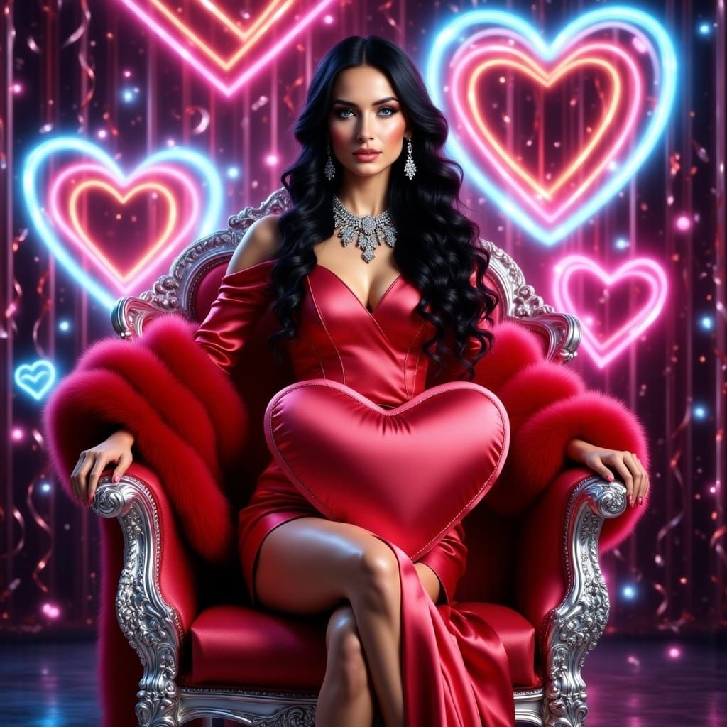 Luxury Portrait of a Stunning Woman in a Neon Glamour Scene
