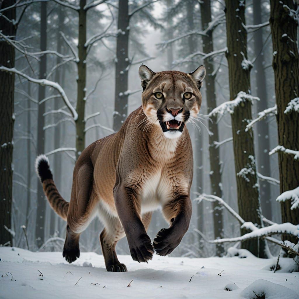 Majestic Puma in Mid-Air Leap