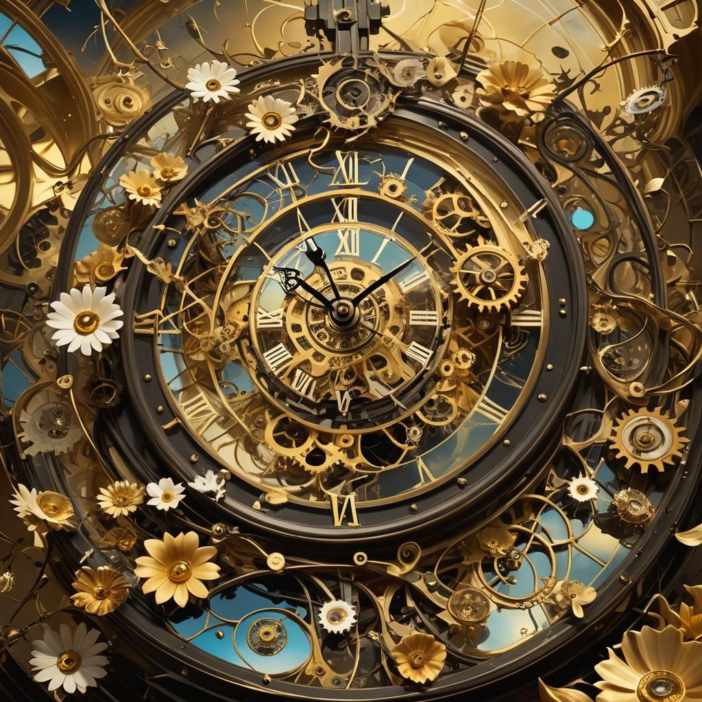 Time Flies in Surrealist Dreamscape with Clockwork