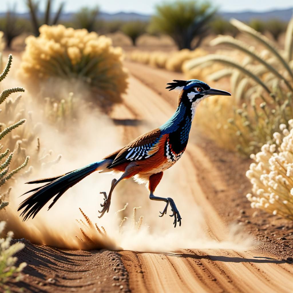 Cross Stitch Roadrunner Chasing Dust Devil