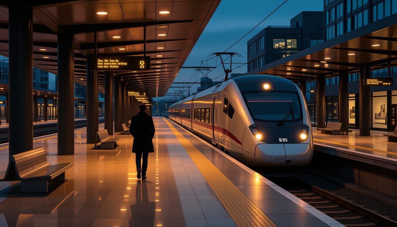 Futuristic Train Platform at Dusk in Baroque Style