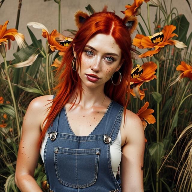 Freckled Woman with Tiger Lily in Photorealism