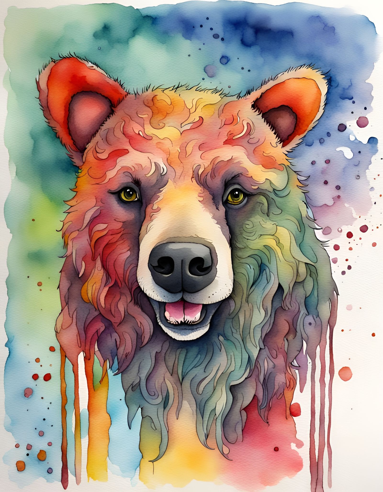 Watercolor Chimera Bear with Dog Features
