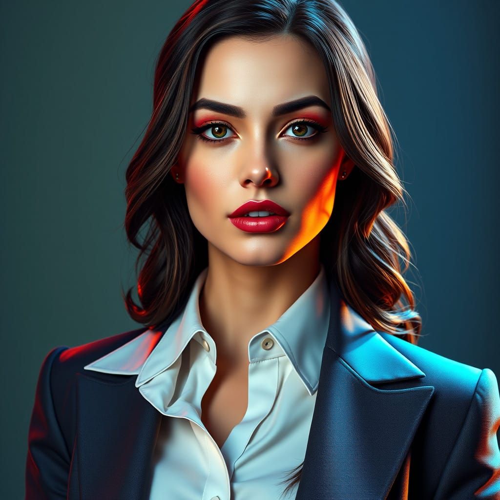 Confident Office Lady Wears Bold Latex Fishnets in Art Nouve...