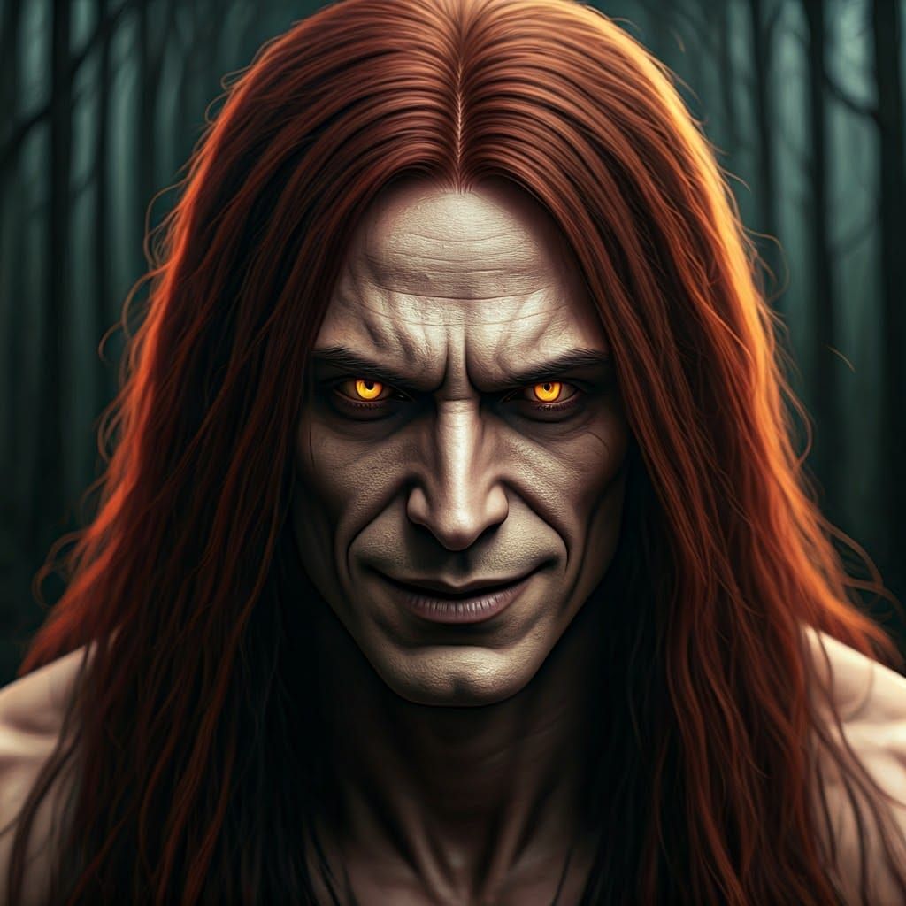 Hyperrealistic Portrait of Lucifer in Dark Forest