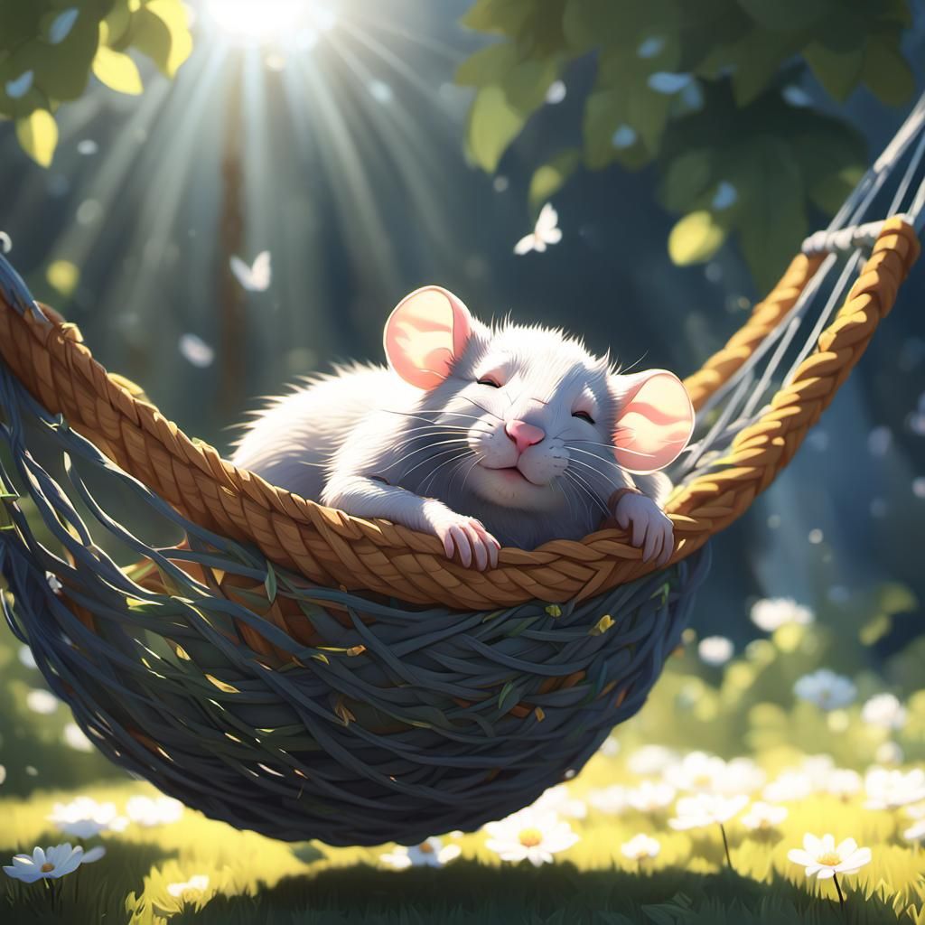 Sleeping Rat in Hammock: 3D Anime Art