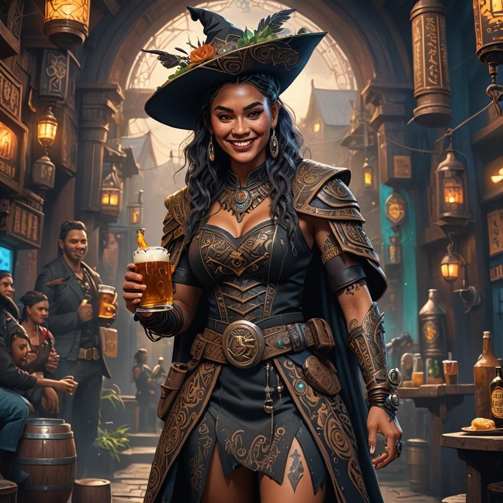 Cyberpunk Maori Witch with Beer Bottle