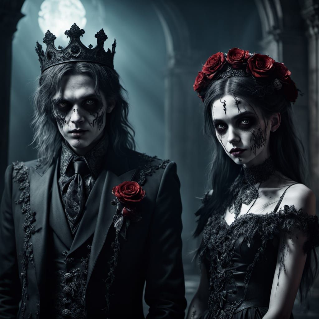 Zombie Prom Royalty in Darkly Opulent Attire