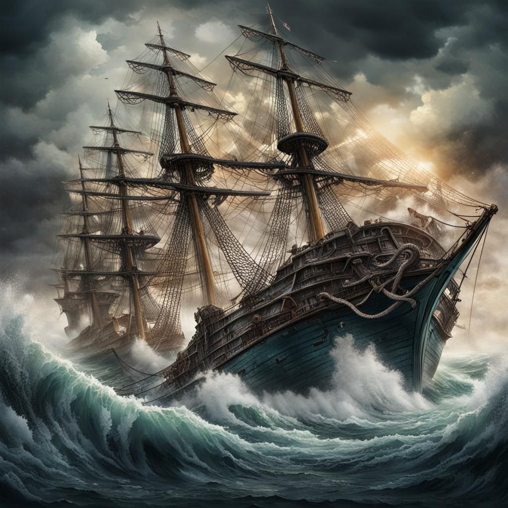Kraken Attacks Tall Ship in Raging Storm