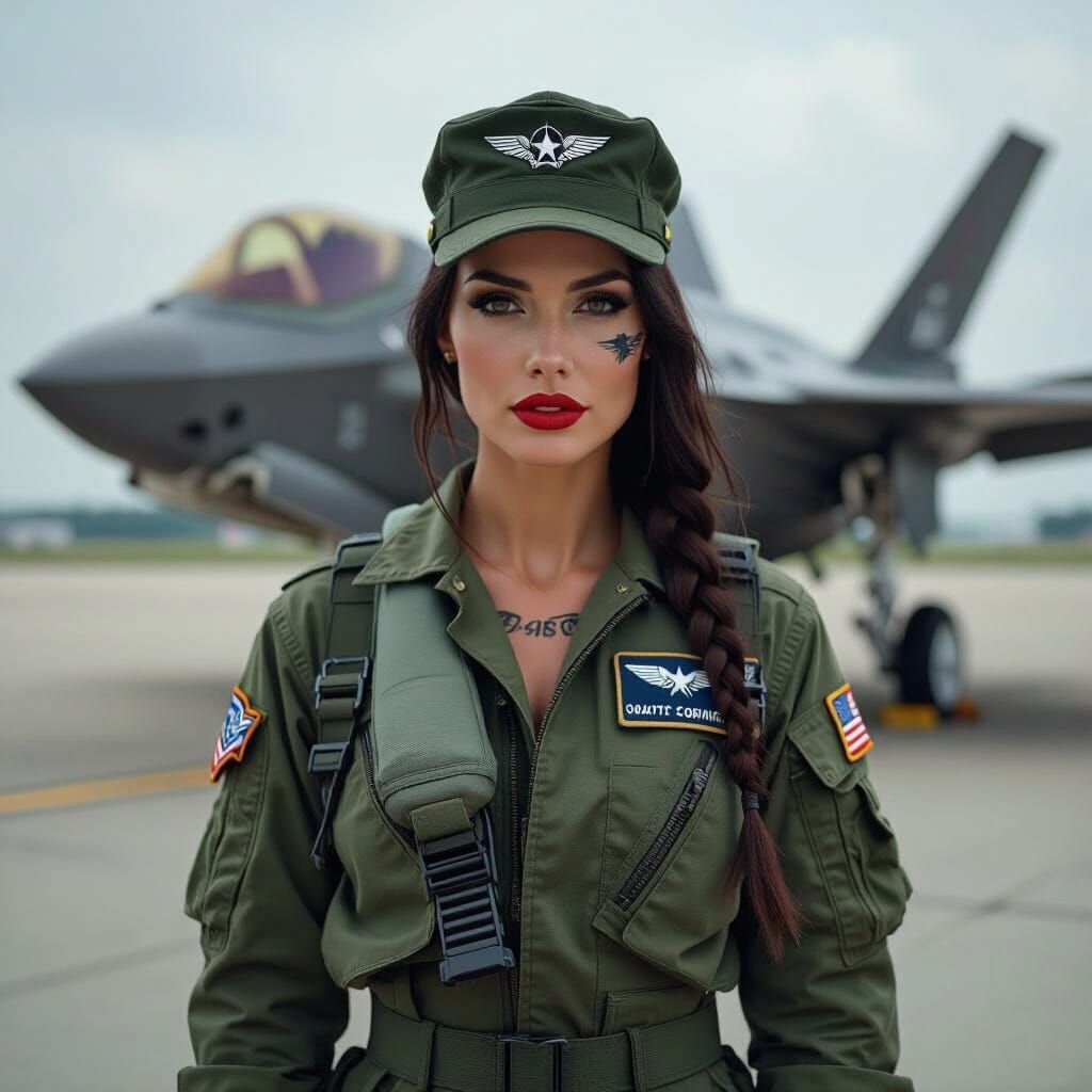 Singer Beside F-35 Jet in Futuristic Airfield