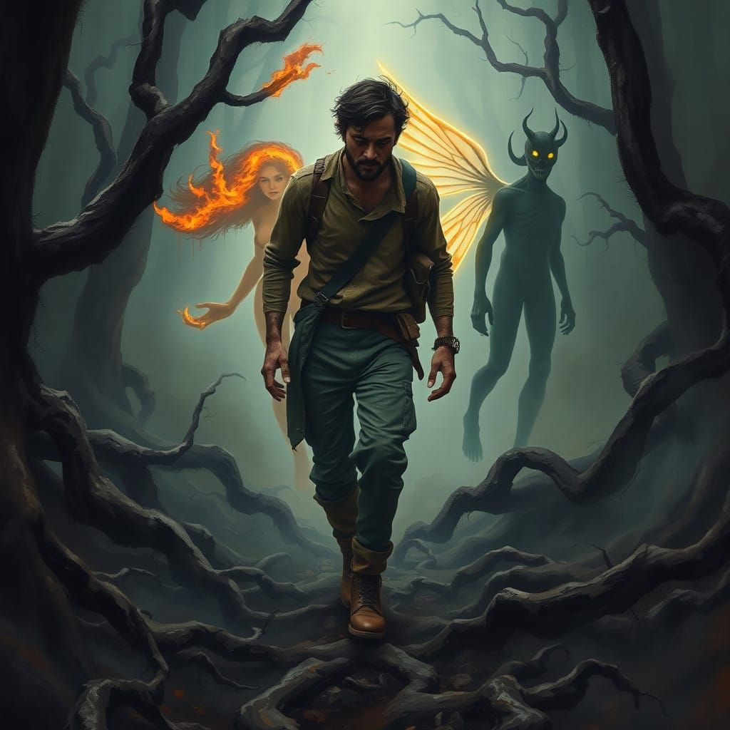 Mysterious Figure Adrift in a Haunting Forest