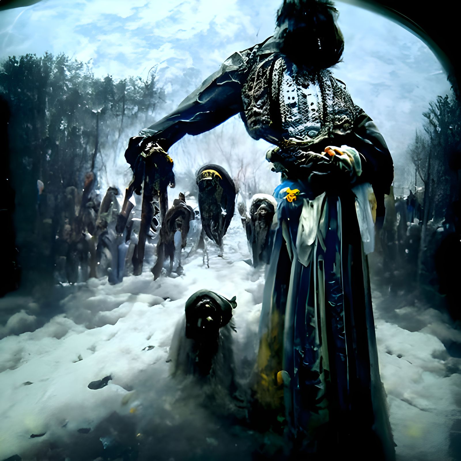 Ukrainian People in Dark Horror Engraving Style