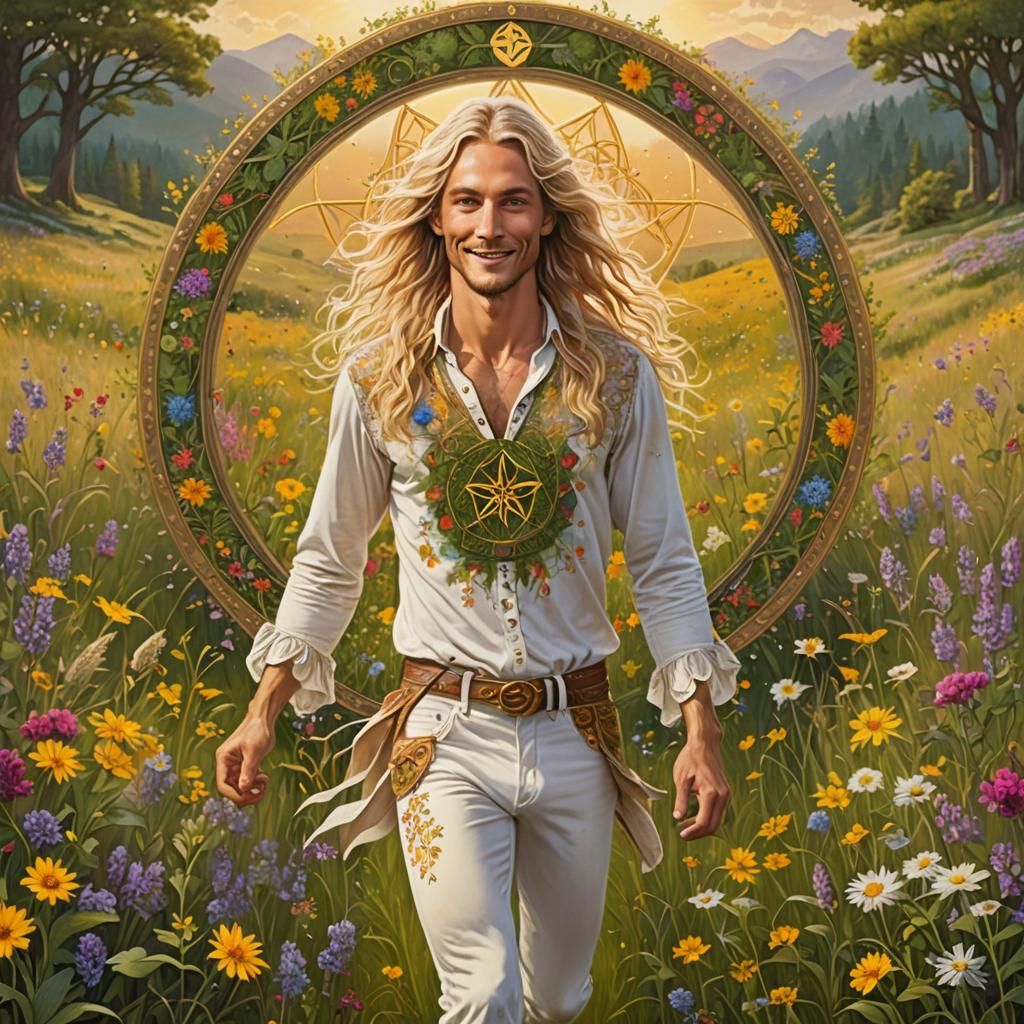 Ostara: Pagan Man in Wildflower Meadow