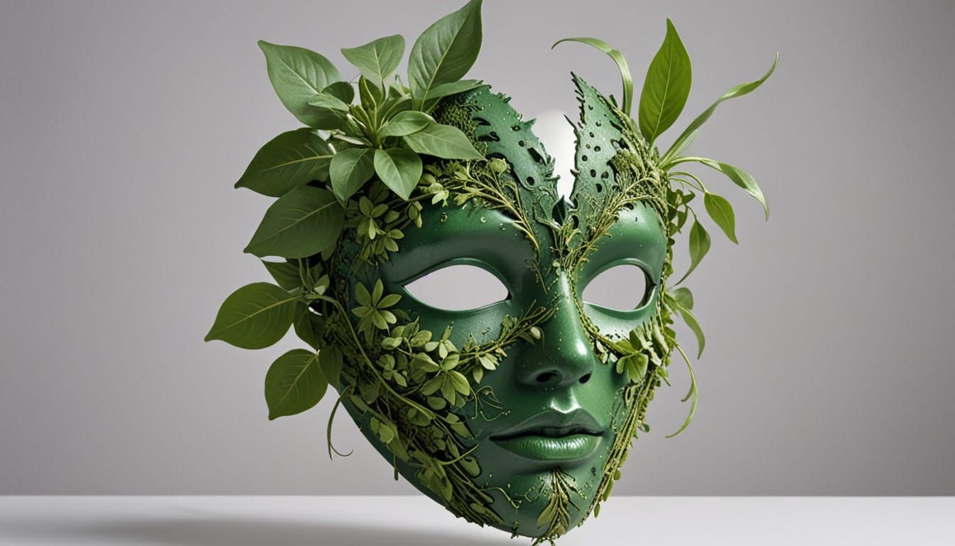 Plant Emerges from Mask: Art Nouveau Splash Art
