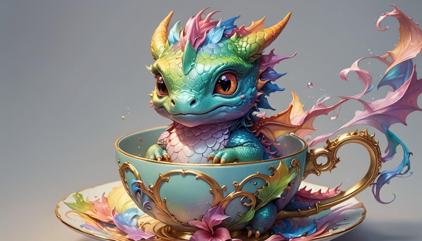 Pastel Rainbow Dragon Hatchling Portrait in Pencil Sketch St...