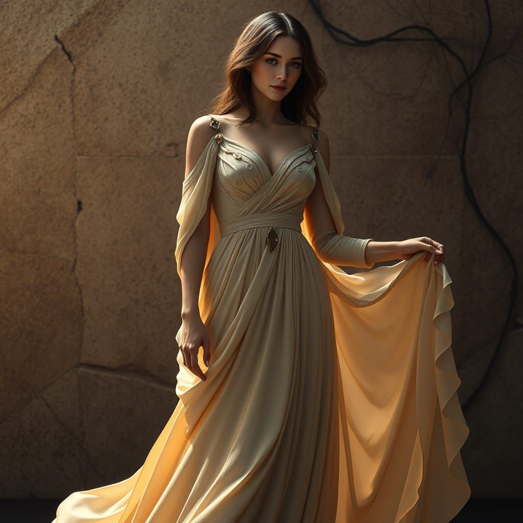 Regal Persephone Queen of Underworld in Ethereal Gown