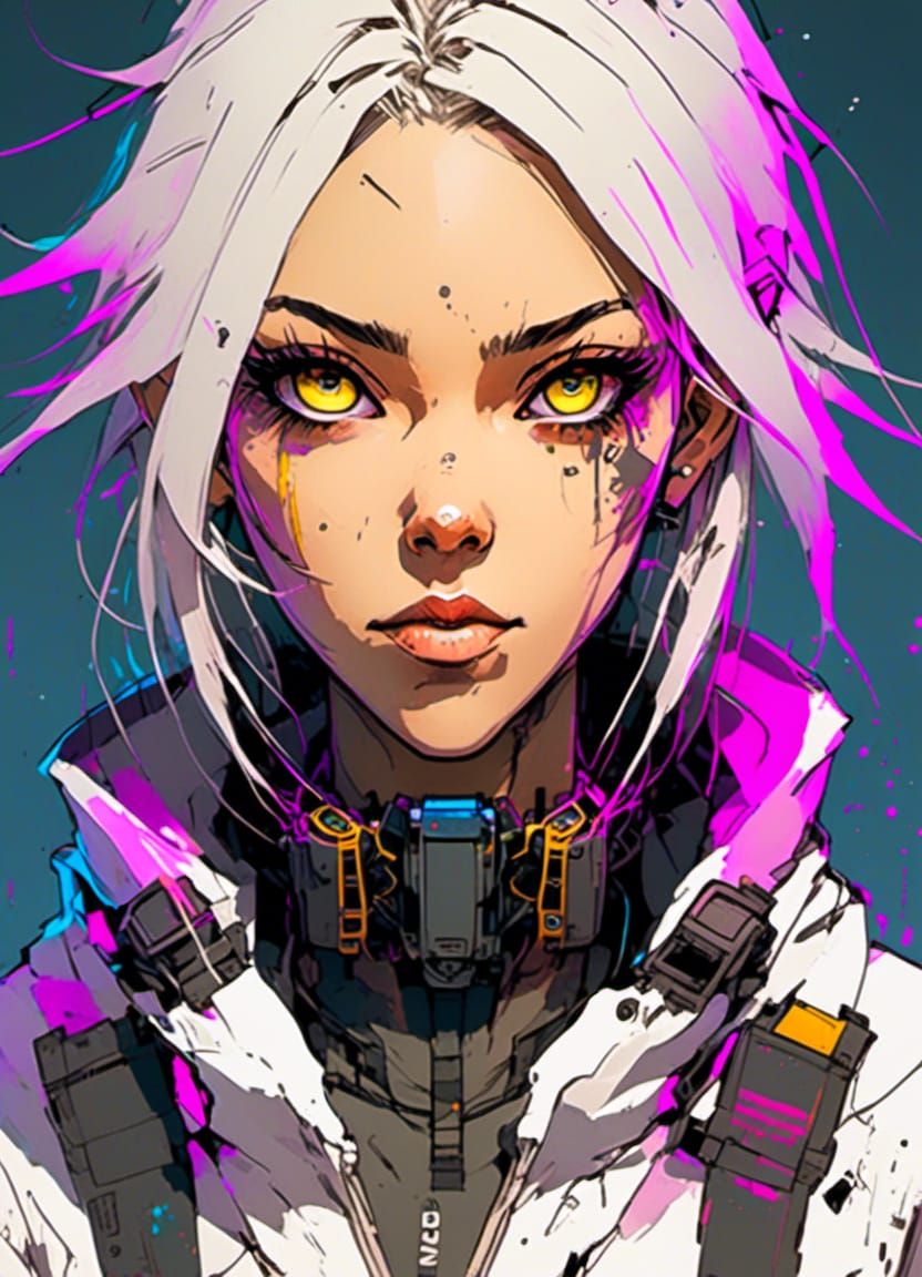 Cyberpunk Woman Portrait with White Hair