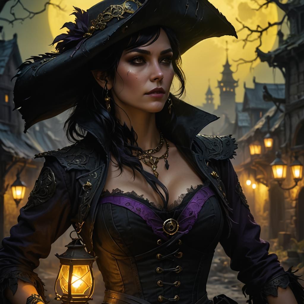 Dark Fantasy Necromancer Pirate in Abandoned City