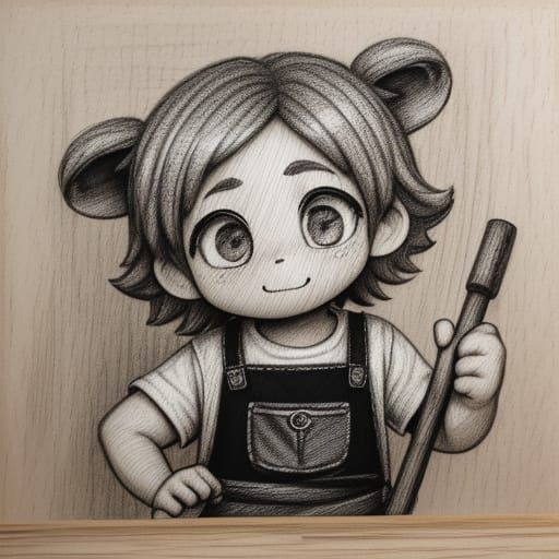 Chibi Handyman Ant in Charcoal Illustration