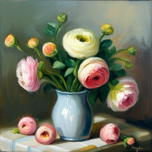 Warm English Country Home Oil Painting